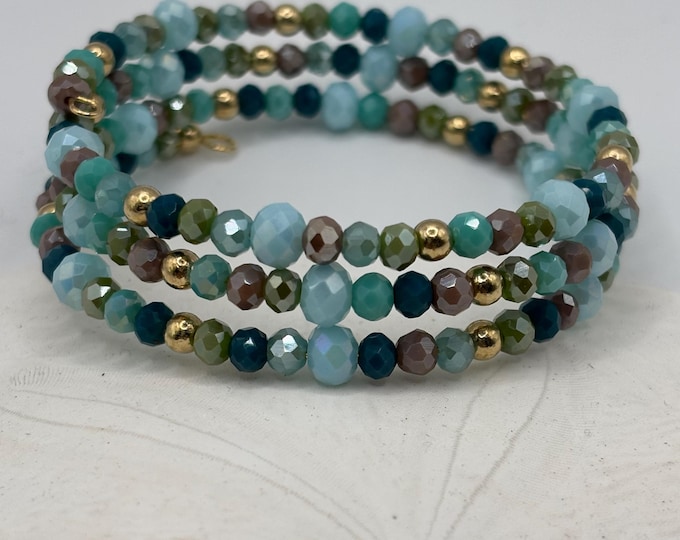 Shades of Blue Austrian Crystal Bracelet | Memory Wire Bracelet | Multi-Strand Bracelet