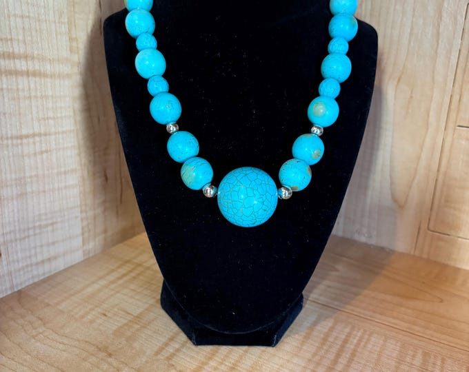 Turquoise Statement Necklace | Turquoise Gemstones | Turquoise Howlite | 18” Necklace