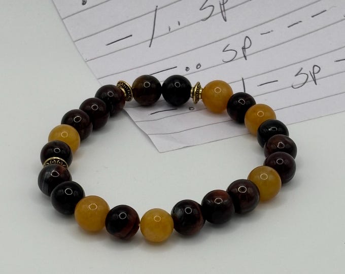 Yellow Jade and Tiger Eye Gemstones | Gemstone bracelet | Stretch Bracelet | Morse Code bracelet | Blessed
