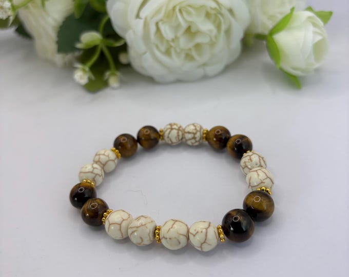 Brown Tiger Eye and Howlite | Tiger eye bracelet | Howlite bracelet | Gemstone bracelet | Stretch Bracelet