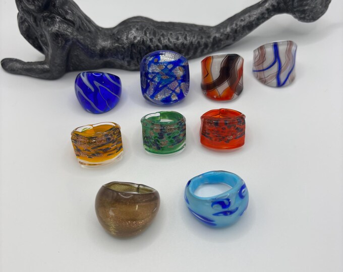 Size 8 1/2 Murano Inspired Glass Ring | Statement Ring | Lampwork Ring |