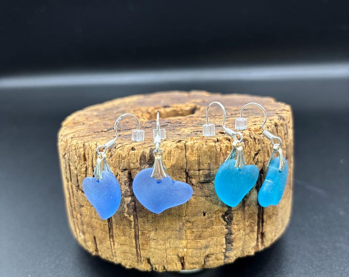Blue Heart Seaglass Earrings | Seaglass | Beach Glass Earrings on Sterling Silver