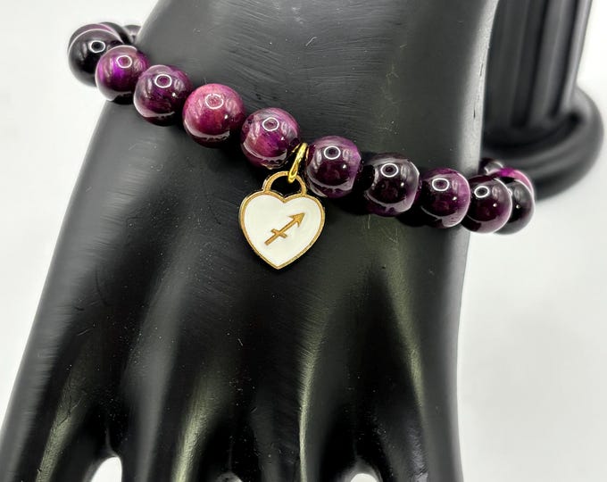 Zodiac Sagittarius Gemstone Bracelet |  Sagittarius Purple Tiger Eye Bracelet  | Stretch Bracelet