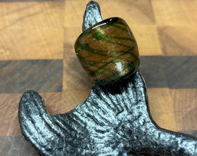 Gold and Green Murano Inspired Glass Ring | Size 5 1/2   | Statement Ring | Lampwork Ring| Thick Style