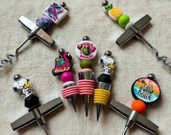 Coastal Fun Wine Bottle Stoppers | Cork Screws :  Silicone Beaded Bottle Stopper | Wine Gifts  | Barware