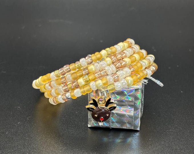 Christmas Seed Bead Bracelet with Charm |  Christmas Bracelet | Holiday Bracelet | Memory Wire Bracelet | Multi Strand