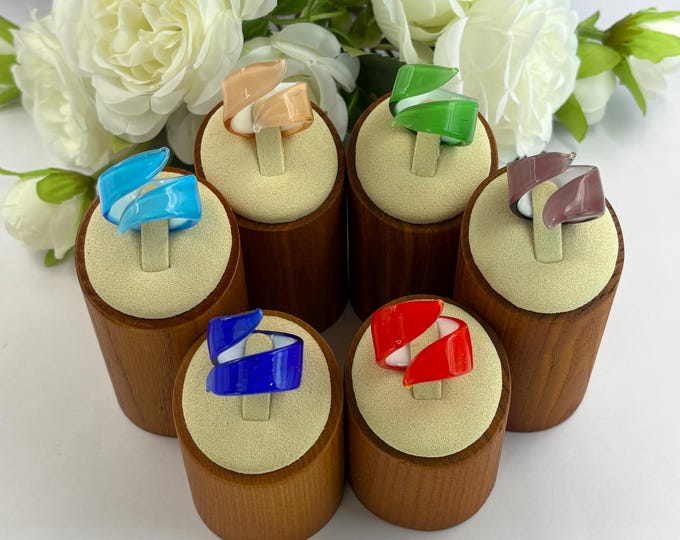 Size 7 Lampwork Glass Wrap Rings | Slim Design Glass Rings | Murano Inspired Glass Wrap Rings | Statement Rings | Set# 7