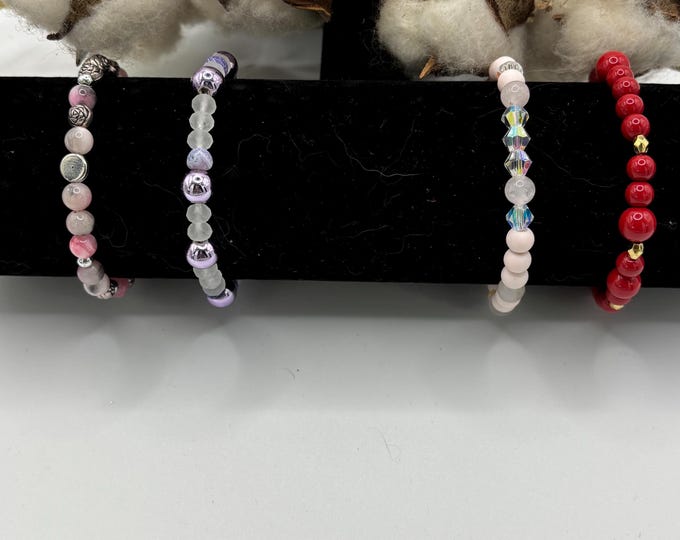Red Coral | Pink Quartz | Purple Agate | Pink Jade |Gemstone| Morse Code bracelet | Survivor