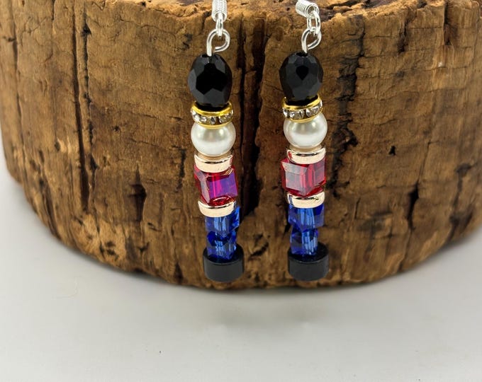 Nutcracker Earrings | Holiday Earrings |  Crystal and White Pearl Earrings | Christmas Earrings | Sterling Silver Ear Wires