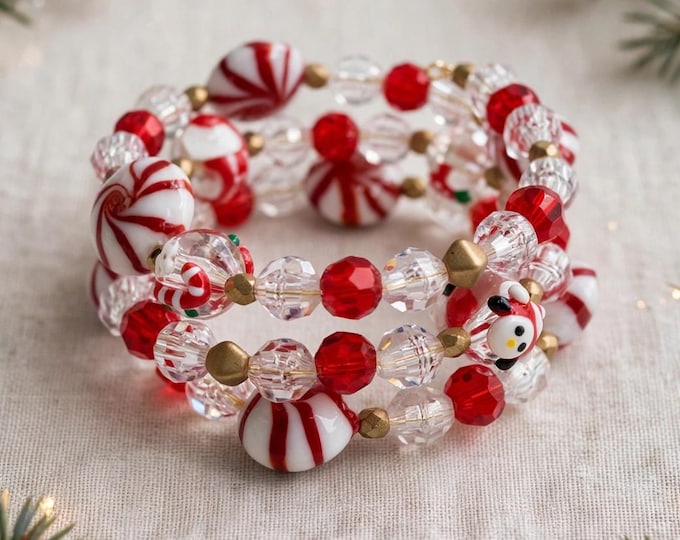 A Christmas Bracelet | Lampwork Glass Statement Bracelet:  Holiday Cuff Bracelet |  Multi Strand Bracelet | Memory Wire Bracelet |