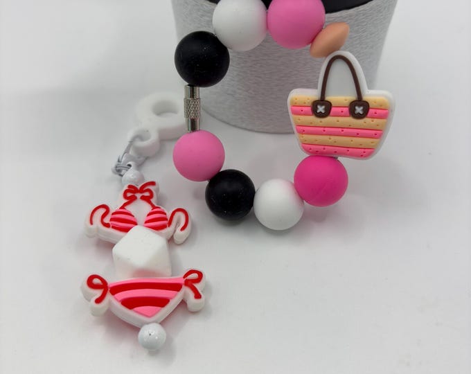 Beach Bag Tropical Stanley Cup Bracelet:  Cup Handle Bracelet | Straw Charm | Bikini | Vacation | Beach