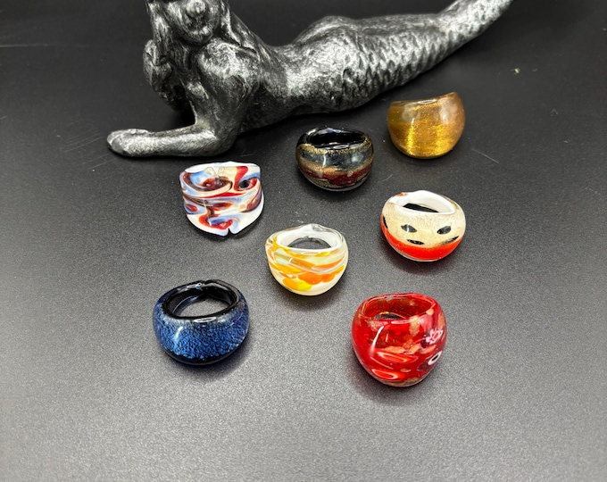 Size 7 1/4 Assorted Glass Rings | Millefiori Glass Rings | Murano Inspired Glass Rings