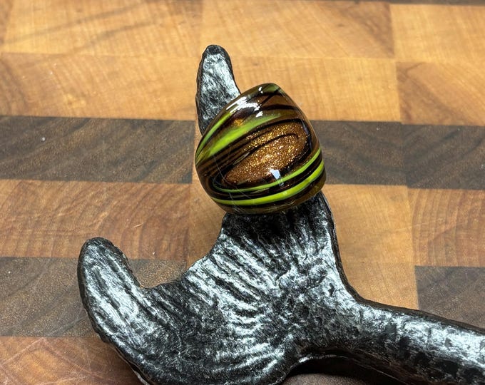 Lime Green and Gold Murano Inspired Glass Ring | Size 5  | Statement Ring | Lampwork Ring| Thick Style
