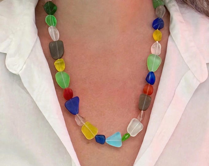 A Multi Color Seaglass Necklace | Seaglass Necklace | Freeform Pieces of Seaglass | Statement Necklace | 19”