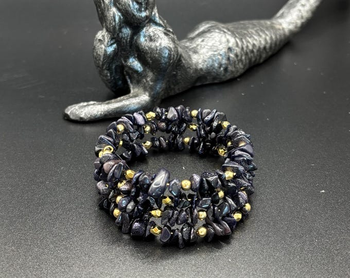 Blue Goldstone Bracelet | Memory Wire Bracelet | Multi-Strand Bracelet | Blue Goldstone Gemstones
