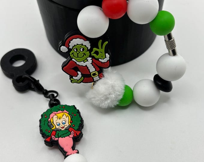 Christmas Grinch Stanley Cup Bracelet:  Cup Handle Bracelet | Straw Charm | Holiday | Grinch |