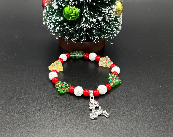 Christmas Lamp Work Glass Bracelet |  Christmas Bracelet | Holiday Bracelet | Stretch Bracelet Bracelet |