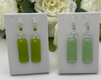 Peridot and Olive Green Seaglass Earrings | Beach Glass Earrings | Seaglass Earrings on Sterling Silver
