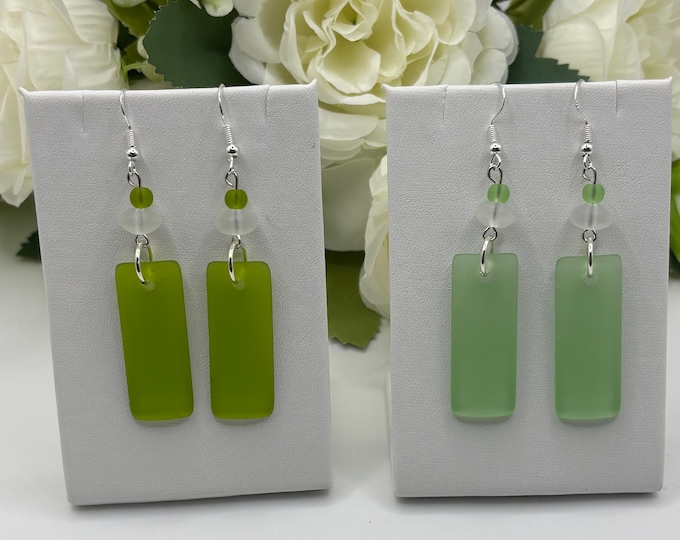 Peridot and Olive Green Seaglass Earrings | Beach Glass Earrings | Seaglass Earrings on Sterling Silver