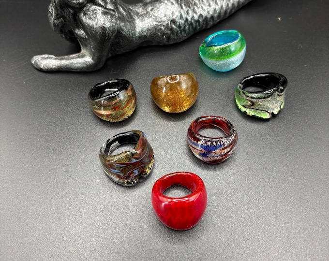 Size 7 Assorted Glass Rings | Millefiori Glass Rings | Murano Inspired Glass Rings