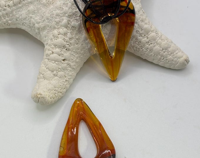 Golden Glass Tear Drop Necklace | Glass Pendant Necklace | Glass Teardrop Pendant | Lampwork Pendant