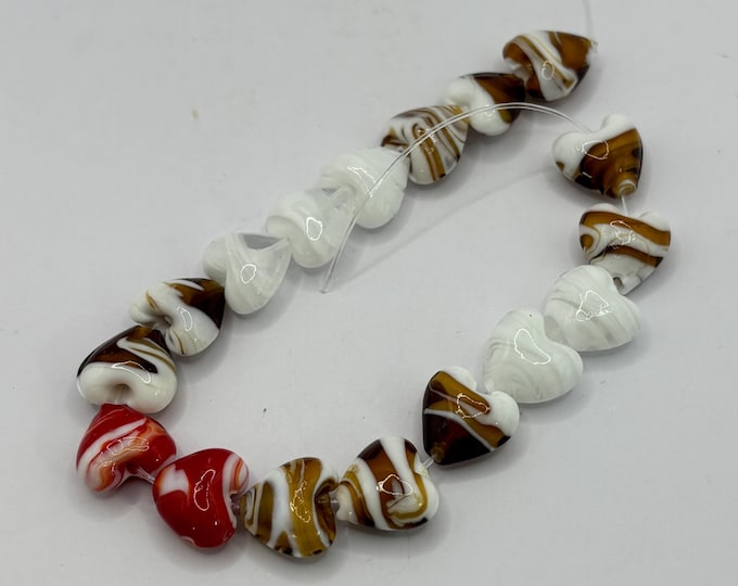 Lampwork Glass Bead Strand | Lampwork Glass Hearts | Lampwork 17 Bead Strand | 15mm