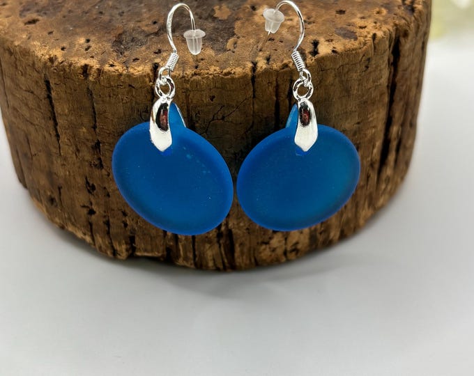 Pacific  Blue Seaglass Earrings | Seaglass | Beach Glass Earrings on Sterling Silver