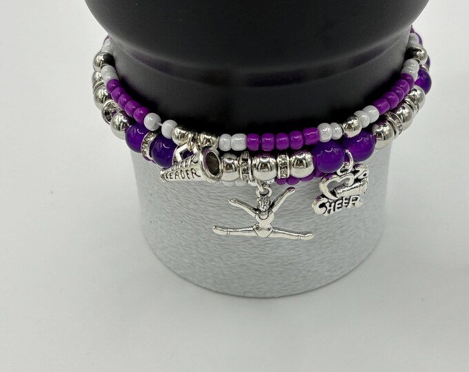 Cheerleader |  Purple Stanley Tumbler Bracelets with Charms  - Set of 3 | Boot Optional