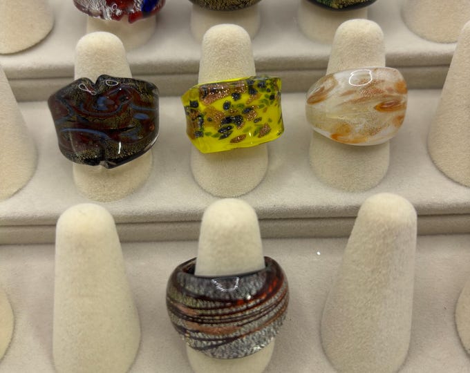 Size 7 Assorted Glass Rings | Millefiori Glass Rings | Murano Inspired Glass Rings