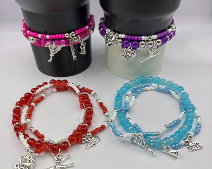 Cheerleader |  Dark Orange | Orange Red Stanley Tumbler Bracelets with Charms  - Set of 3 | Boot Optional