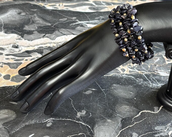 Blue Goldstone Bracelet | Memory Wire Bracelet | Multi-Strand Bracelet | Blue Goldstone Gemstones