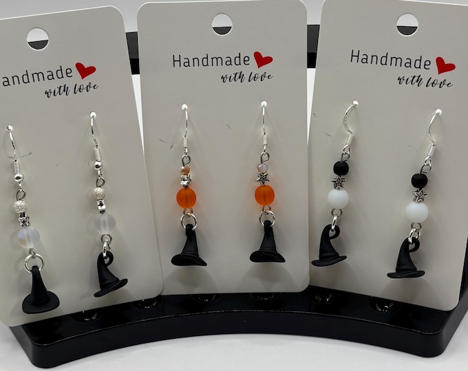 Witch Hat Halloween earrings | Austrian Crystal Accents | Witches Walk |  Sterling Silver Ear Wires