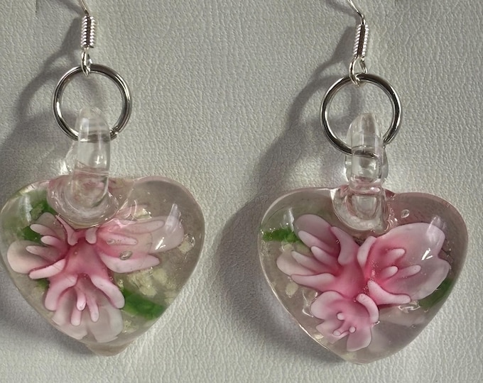 Lampwork Flower Earrings |  Murano Inspired Lamp Work  |  Flower Glass Earrings | Sterling Silver