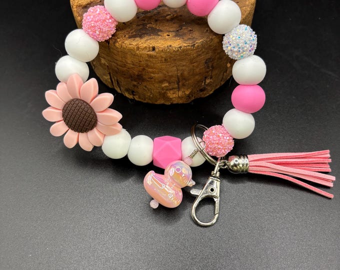 Duck Theme Beaded Wristlet Keychain  | Keychain with Silicone and Duck Charm | Keychain | Key Fob | Wristlet | Cruise