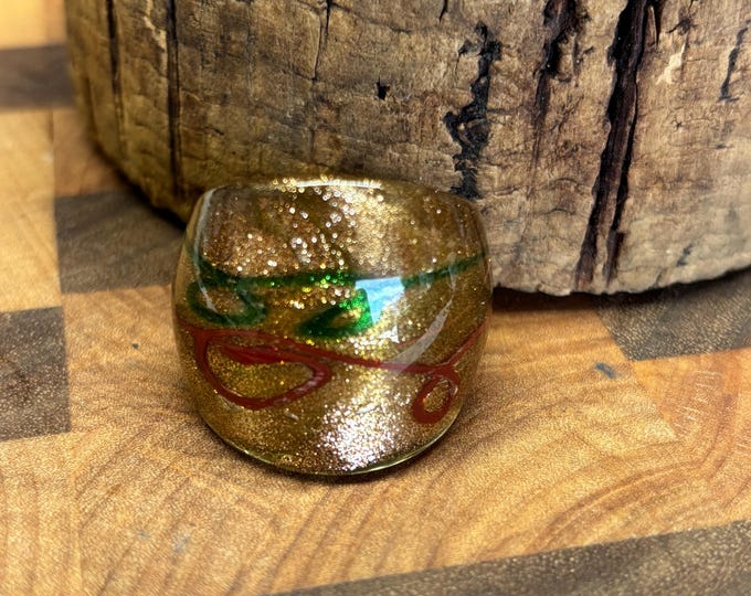 Gold Murano Inspired Glass Ring | Size 8 3/4 | Statement Ring | Lampwork Ring| Thick Style