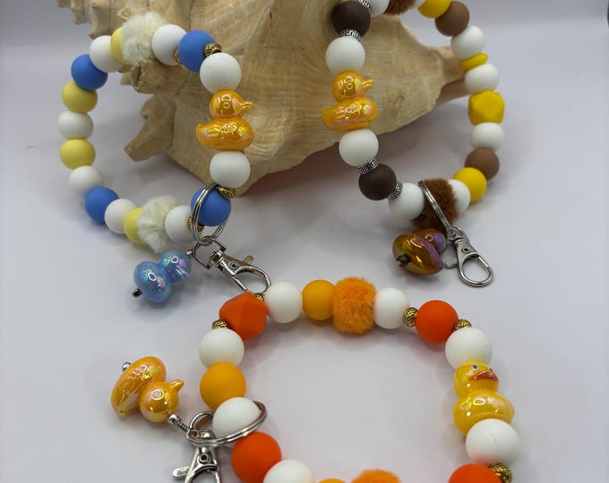 Duck Theme Beaded Wristlet Keychain  | Keychain with Silicone and Duck Charm | Keychain | Key Fob | Wristlet | Cruise