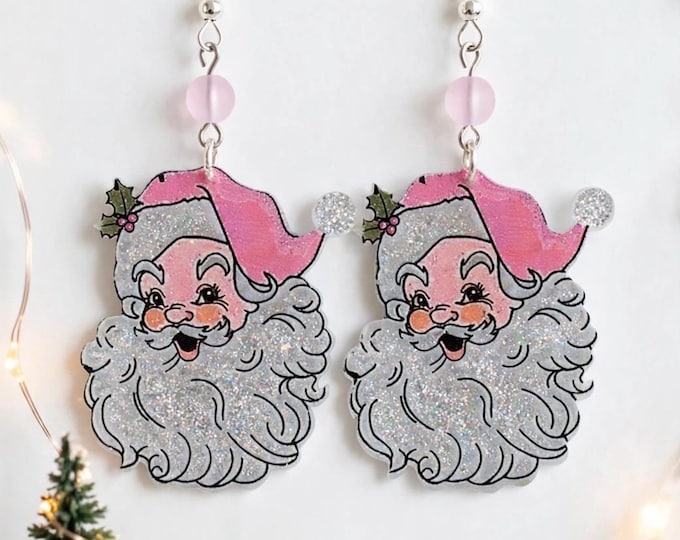 Pink Seaglass Santa Earrings  | Holiday Earrings  | Pink Santa Earrings  | Christmas Earrings |