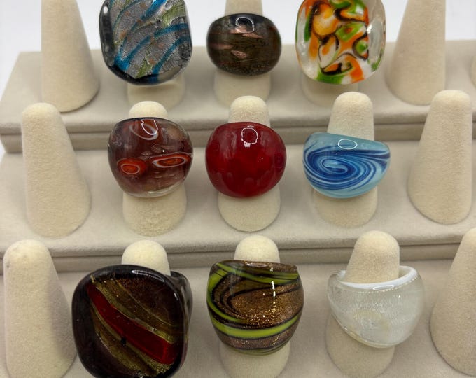 Size 6 |  Assorted Glass Rings | Millefiori Glass Rings | Murano Inspired Glass Rings