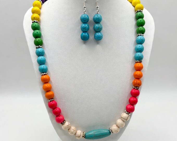 A Rainbow Turquoise Necklace | Gemstone Necklace | 10mm Beads | Statement Necklace | Set option