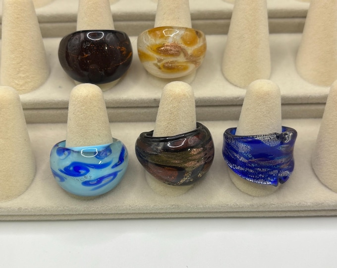 Size 9 Lampwork Glass Rings | Large Chunky Glass Rings | Murano Inspired Glass Rings | Statement Rings