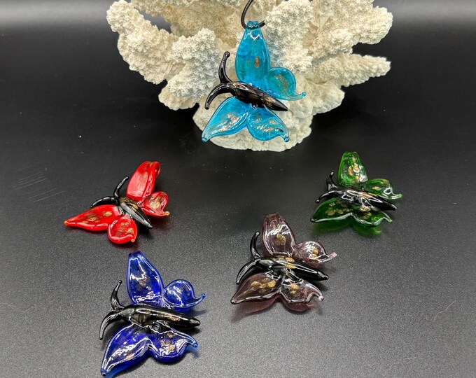 Butterfly Pendant Necklace | Lampwork Glass Butterfly | Glass Butterfly Pendant Necklace |Necklace With Cord | Color Options available