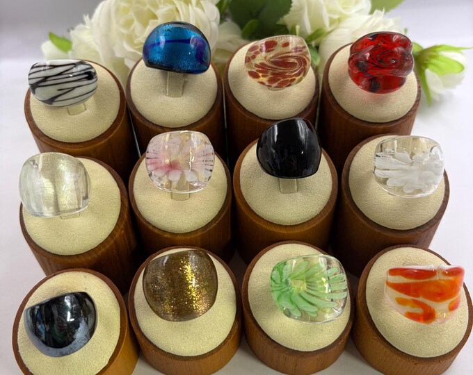 Size 7 1/4  Lampwork Glass Rings | Millefiori Glass Rings | Murano Inspired Glass Rings | Statement Rings | Flower Rings