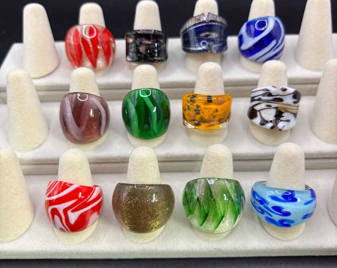 Size 8 Lampwork Glass Rings | Murano Inspired Glass Ring | Statement Ring | Lampwork Ring| All size 8
