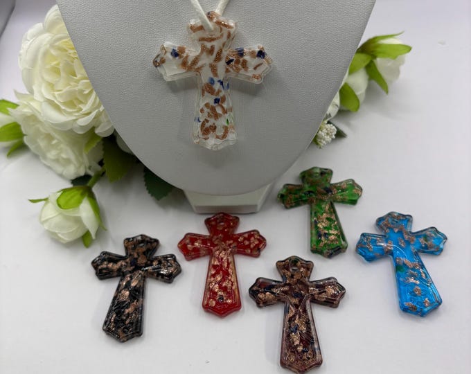 Cross Lampwork Necklace | Glass  Pendant  | Lampwork Jewelry | Necklace with Cord | Murano inspired Lampwork Pendant