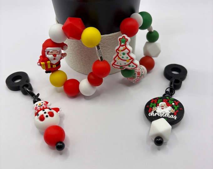 Christmas Santa  Stanley Cup Bracelet:  Cup Handle Bracelet | Straw Charm | Santa | Holiday