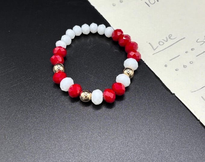 Red and White beaded Bracelet | Faith bracelet | Stretch Bracelet | Morse Code bracelet | Faith