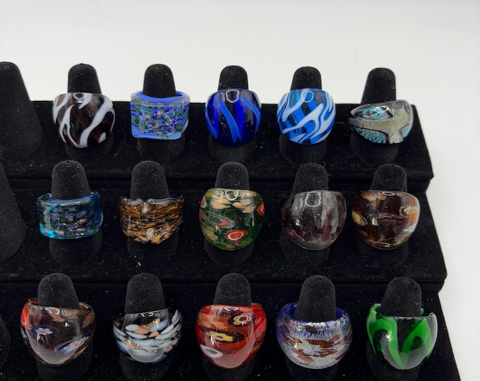 Size 7 Assorted Glass Rings | Millefiori Glass Rings | Murano Inspired Glass Rings
