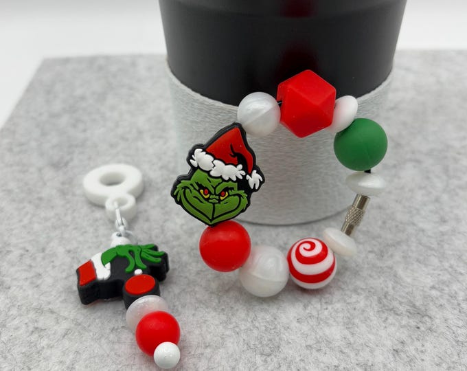 Christmas Grinch Stanley Cup Bracelet:  Cup Handle Bracelet | Straw Charm | Holiday | Grinch |
