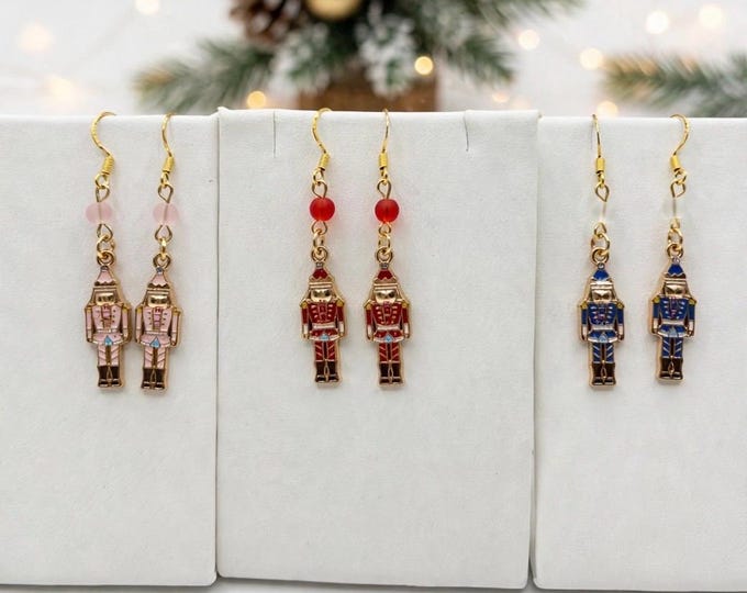 A Nutcracker Christmas | Nutcracker Earrings | Holiday Earrings |  Seaglass accent  | Christmas Earrings | Hypoallergenic gold earring wires