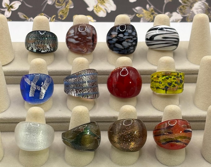 Size 6 3/4 Lampwork Glass Rings | Millefiori Glass Rings | Murano Inspired Glass Rings